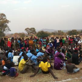 STEP staff offer a training on safety around elephants following a football match in Rungwa.
