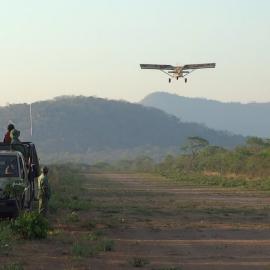 STEP airplane takes off from Makwasa airstrip, Rungwa Game Reserve