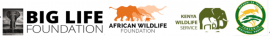 The logos of African Wildlife Foundation, Big Life Foundation, Kenya Wildlife Service, Tanzania Wildlife Division and Tanzania National Parks who are partners in the Greater Kilimanjaro Landscape initiative.