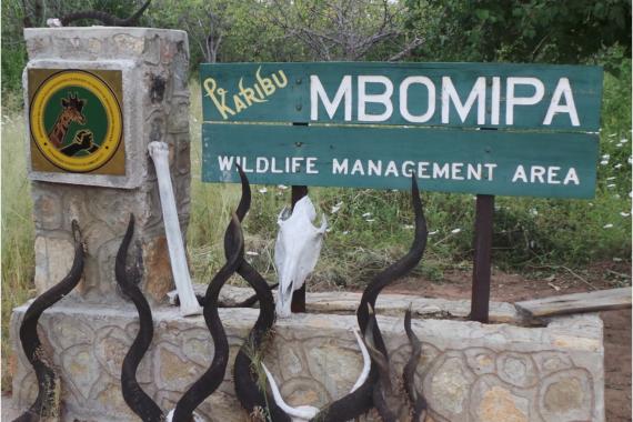 The welcome sign for the MBOMIPA Wildlife Management Area.