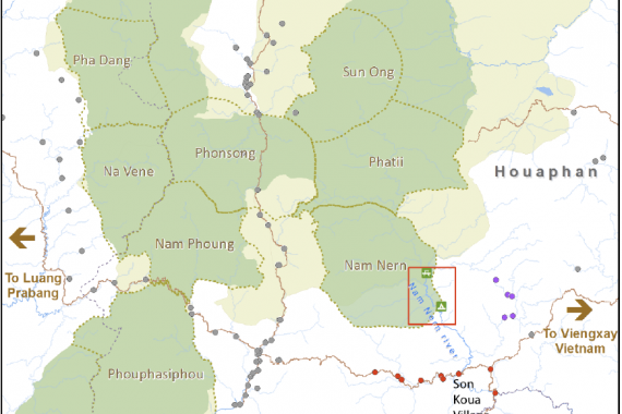 Map of the 4,229 km2 Nam Et-Phou Louey National Protected Area, Laos